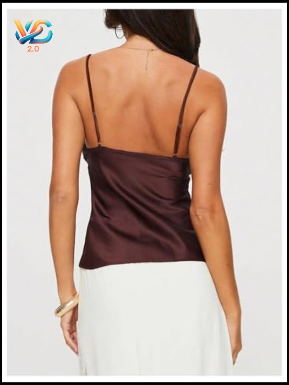 Satin Camisole Top Tie Front V Neck Asymmetrical Hem Y2K Clubwear - Picture 4 of 5